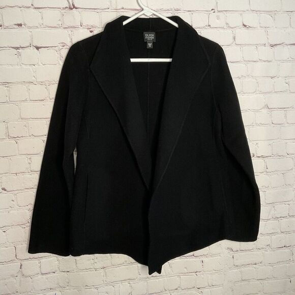 EILEEN FISHER Cardigan Small Petite SP‎ Women’s Open Blazer Draped Wool Cashmere - Picture 2 of 9